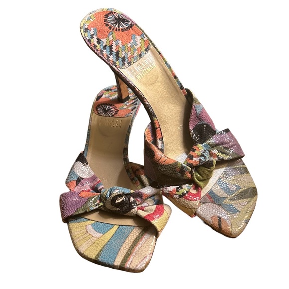 Stuart Weizmann leather abstract multicolored K2 slip on 4” heel shoes s… - Picture 1 of 6